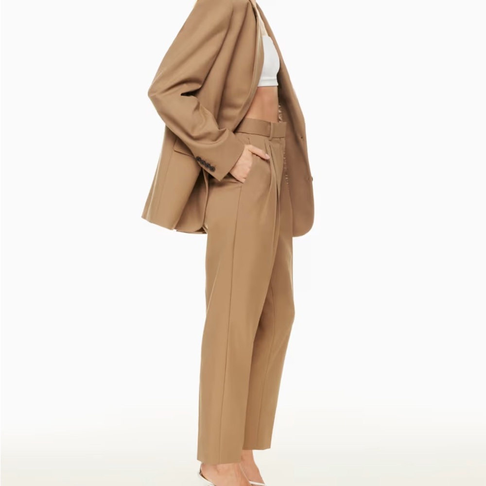 Aritzia Babaton Vogue High Rise Pleated Pant in colour Tan, size 8